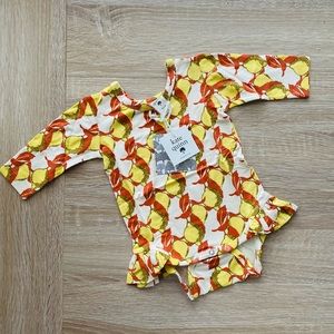 ✨Kate Quinn | Long Sleeve Ruffle Leg Bodysuit | Fall Lemons | 0-3m/3-6m | NWT✨